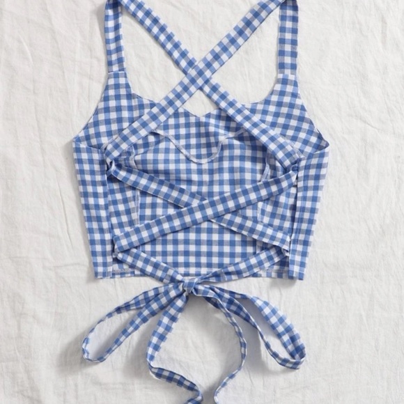 Gingham Lace Up Back Cami - Picture 3 of 3